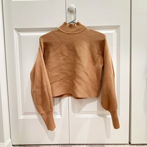 Zara Ribbed Cropped Turtleneck Sweater - Camel